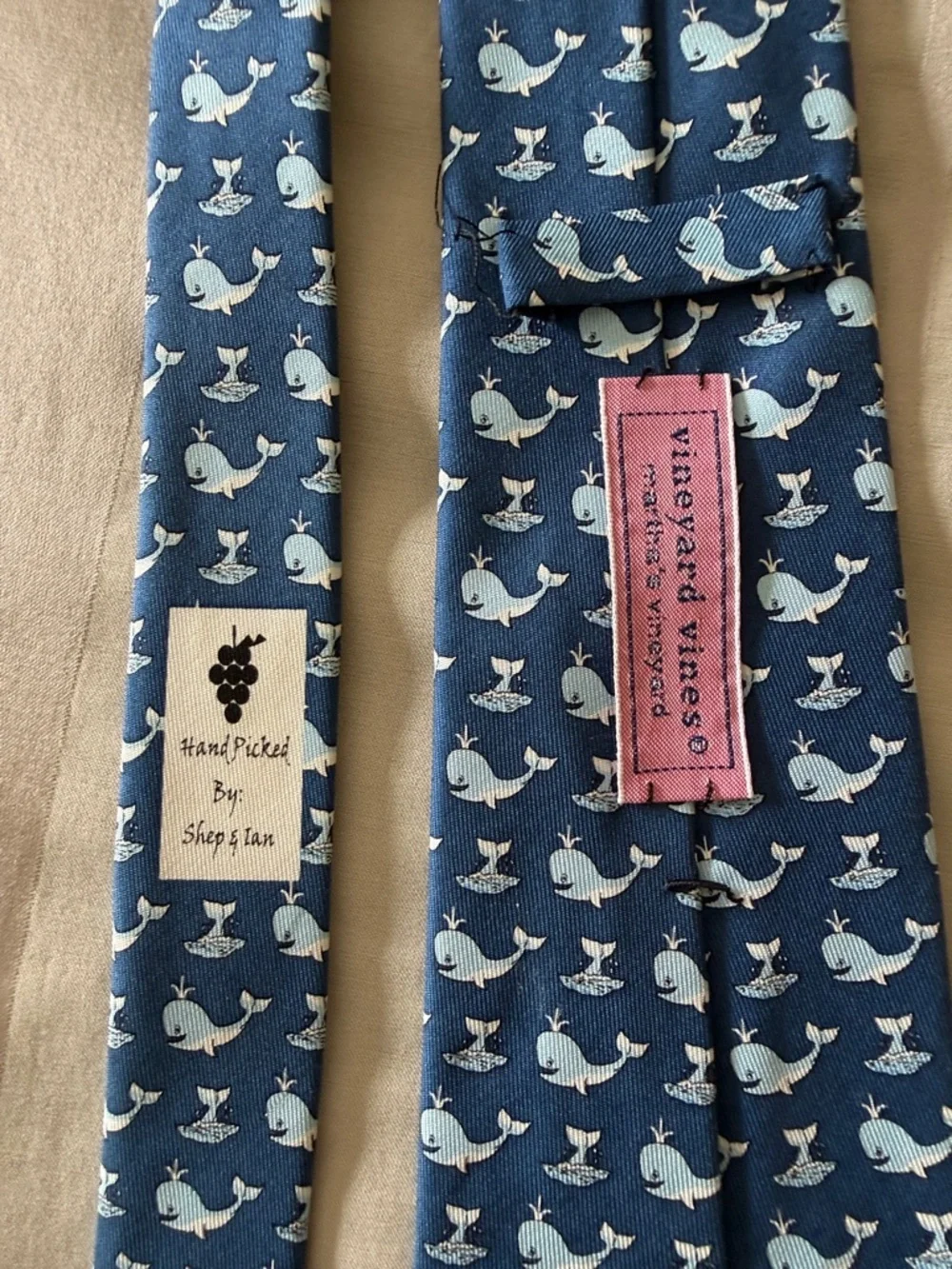 Vineyard Vines Navy Blue Whale Pattern Silk Tie